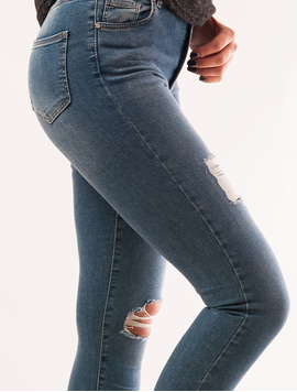 Jeans Dama Cu Rupturi Si Franjuri Reaction Albastri