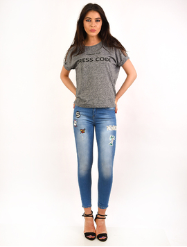 Jeans Dama Skinny Cu Aplicatii Decorative Confident Albastri