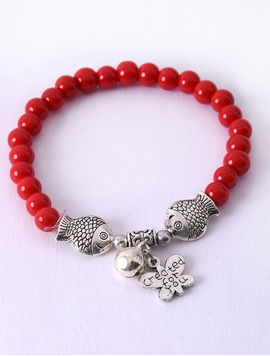 Martisor Bratara Cu Margelute Si Pandantiv Fluture Chance Rosu Si Argintiu