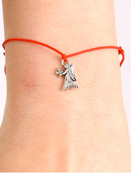 Martisor Bratara Reglabila Cu Pandantiv Zodiac Fecioara Rosu Si Argintiu