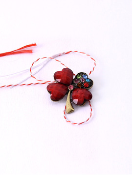 Martisor Brosa Trifoi Cu Patru Foi Lucky Rosu