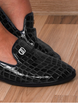 Mocasini Dama Cu Aplicatie Decorativa Snake Negri