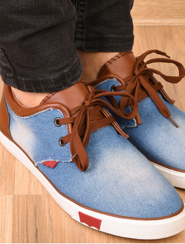 Pantofi Barbati Sport Denim Print Bleu Si Maro