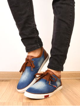 Pantofi Barbati Sport Denim Print Bleumarin Si Maro