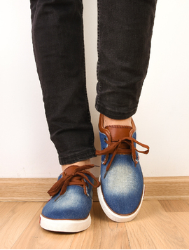 Pantofi Barbati Sport Denim Print Bleumarin Si Maro
