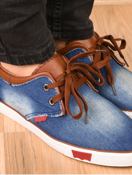 Pantofi Barbati Sport Denim Print Bleumarin Si Maro