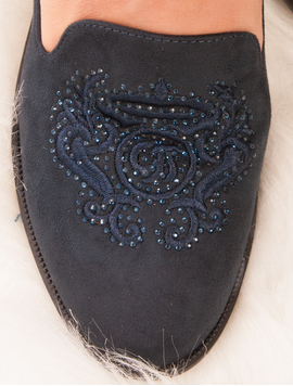 Pantofi Dama Cu Imprimeu Si Strasuri Flower Bleumarin