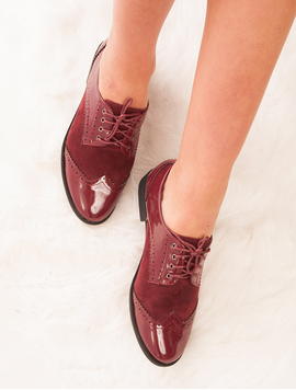 Pantofi Dama Cu Siret Si Cusaturi Decorative Follow Grena