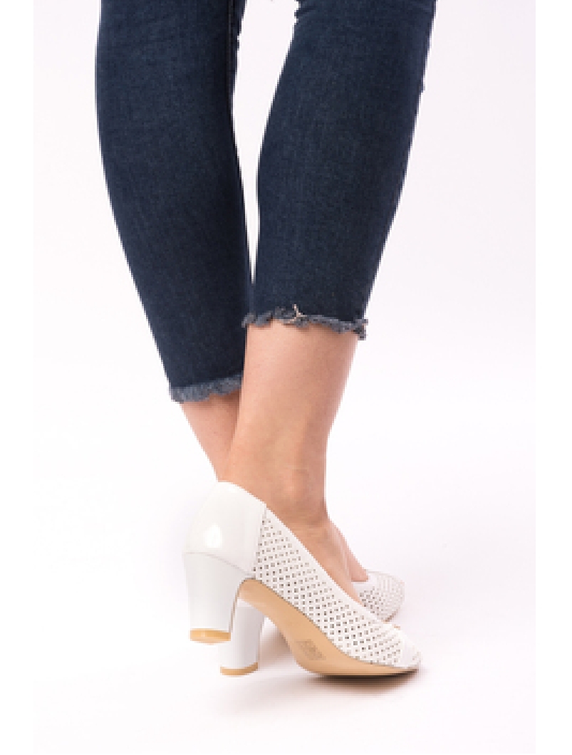 Pantofi Dama Cu Toc Gros Dandelion Albi