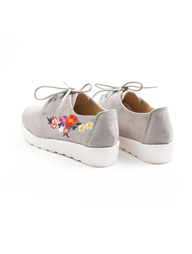 Pantofi Dama Cu Flori Multiple Si Siret TheAutumn Gri