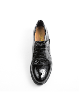 Pantofi Dama Cu Arici Si Barete Elastice Luciosi Crocodile Negru