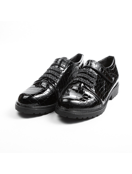 Pantofi Dama Cu Arici Si Barete Elastice Luciosi Crocodile Negru