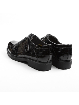 Pantofi Dama Cu Arici Si Barete Elastice Luciosi Crocodile Negru