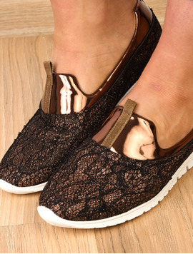 Pantofi Dama Casual Cu Dantela Stralucitoare Sunny Bronz