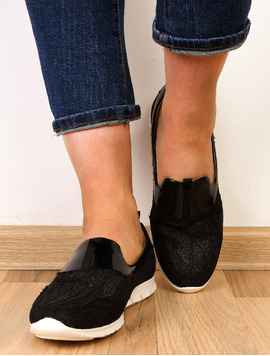 Pantofi Dama Casual Cu Dantela Stralucitoare Sunny Negri