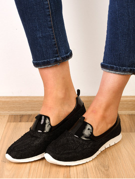 Pantofi Dama Casual Cu Dantela Stralucitoare Sunny Negri