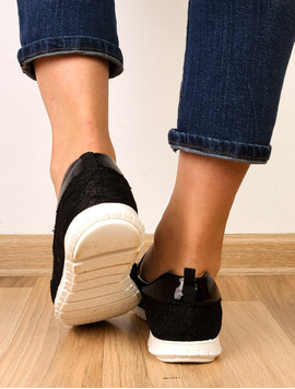 Pantofi Dama Casual Cu Dantela Stralucitoare Sunny Negri
