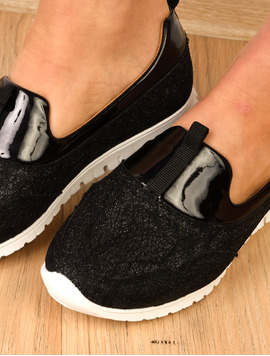 Pantofi Dama Casual Cu Dantela Stralucitoare Sunny Negri