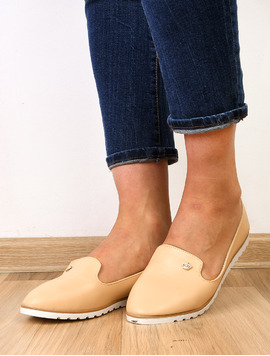 Mocasini Dama Casual Cu Aplicatie Metalica Crown Bej
