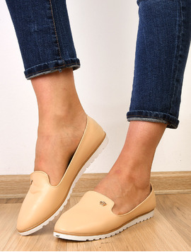Mocasini Dama Casual Cu Aplicatie Metalica Crown Bej