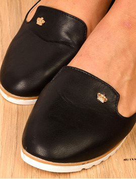 Mocasini Dama Casual Cu Aplicatie Metalica Crown Negri