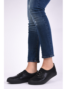 Pantofi Dama Casual Din Material Stralucitor Loyal Negri