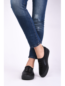 Pantofi Dama Casual Din Material Stralucitor Loyal Negri