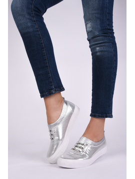 Pantofi Dama Casual Din Material Stralucitor Loyal Argintii