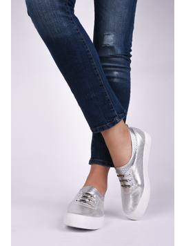Pantofi Dama Casual Din Material Stralucitor Loyal Argintii