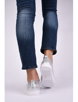 Pantofi Dama Casual Din Material Stralucitor Loyal Argintii