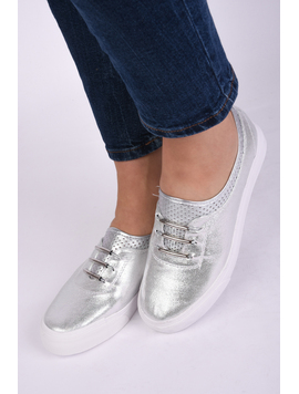 Pantofi Dama Casual Din Material Stralucitor Loyal Argintii