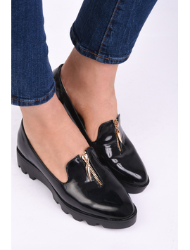 Pantofi Dama Casual Cu Fermoar Memory Negri