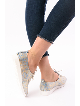 Pantofi Dama Casual Stralucitori Point Out Bleu Si Auriu