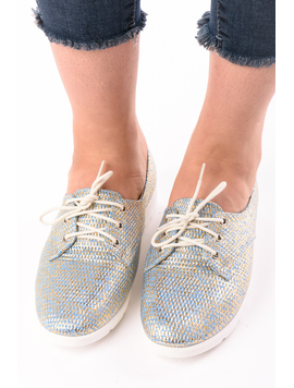 Pantofi Dama Casual Stralucitori Point Out Bleu Si Auriu