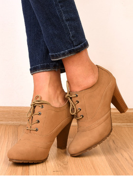 Pantofi Dama Cu Siret Si Toc Wish Bej