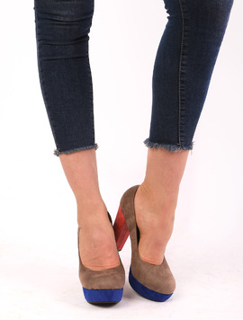 Pantofi Dama Cu Platforma Si Toc Gros Bamboo Bej Si Albastru
