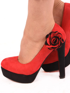Pantofi Dama Cu Platforma Si Floare Sunny Rosii