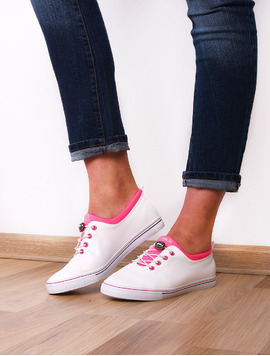 Pantofi Dama Sport Cu Siret Elastic Alive Alb Si Roz