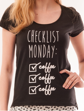 Pijama Dama Cu Imprimeu Monday Alb Si Negru