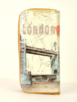 Portofel Dama Cu Imprimeu London Enjoy Rosu Si Gri
