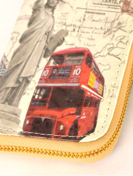 Portofel Dama Cu Imprimeu London Enjoy Rosu Si Gri