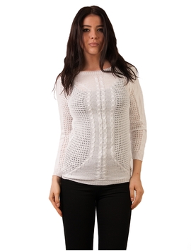 Pulover Dama Cu Model Tricotat Alb
