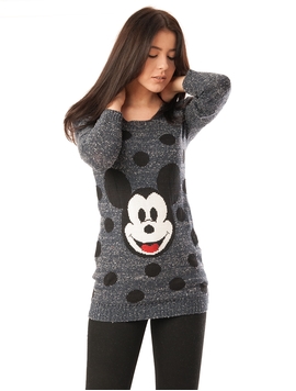 Pulover Dama Cu Model Mickey Mouse Bleumarin