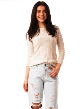 Pulover Dama Cu Model In Fata  Crem