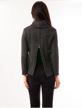 Pulover Dama Cu Model In Zig-Zag Tender Gri Si Negru
