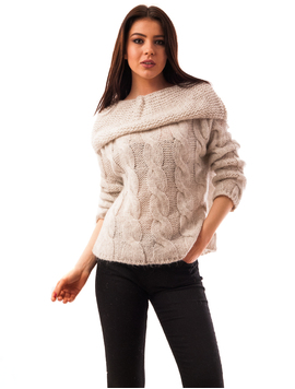 Pulover Dama Cu Guler Amplu Casual Sunday Gri Deschis