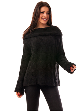Pulover Dama Cu Guler Amplu Casual Sunday Negru