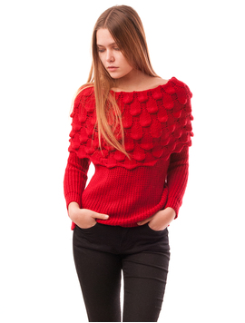 Pulover Dama Cu Guler Amplu Umbrella Rosu