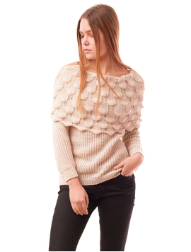 Pulover Dama Cu Guler Amplu Umbrella Crem