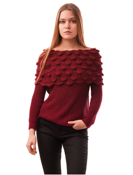 Pulover Dama Cu Guler Amplu Umbrella Grena